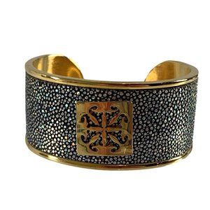 Rustic Cuff Bracelet Lori Stingray Metallic Gold Tone Open 1" Wide